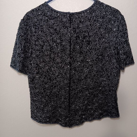 Vintage Adriana Papell Occasions Black Silk Beaded Floral Short Sleeve Sz 18 - Picture 10 of 15